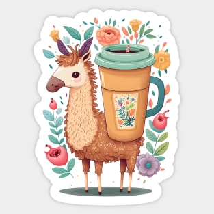 Lama & Coffee Kawaii Anime Floral Coffee Lover Sticker